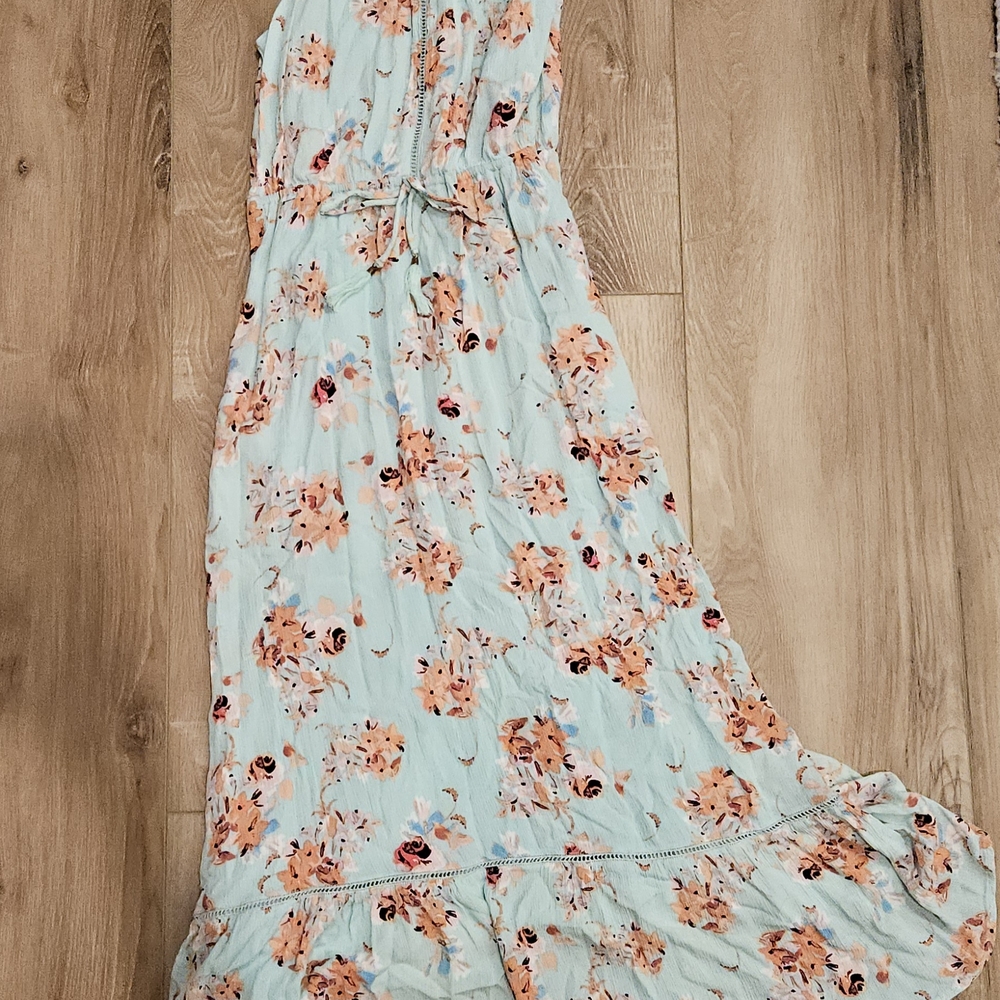 Floral Maxi Dress in Light Blue and Peach